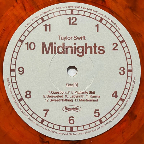 Taylor Swift Midnights Republic Records LP, Album, S/Edition, Blo  Vinyl Record - Image 5