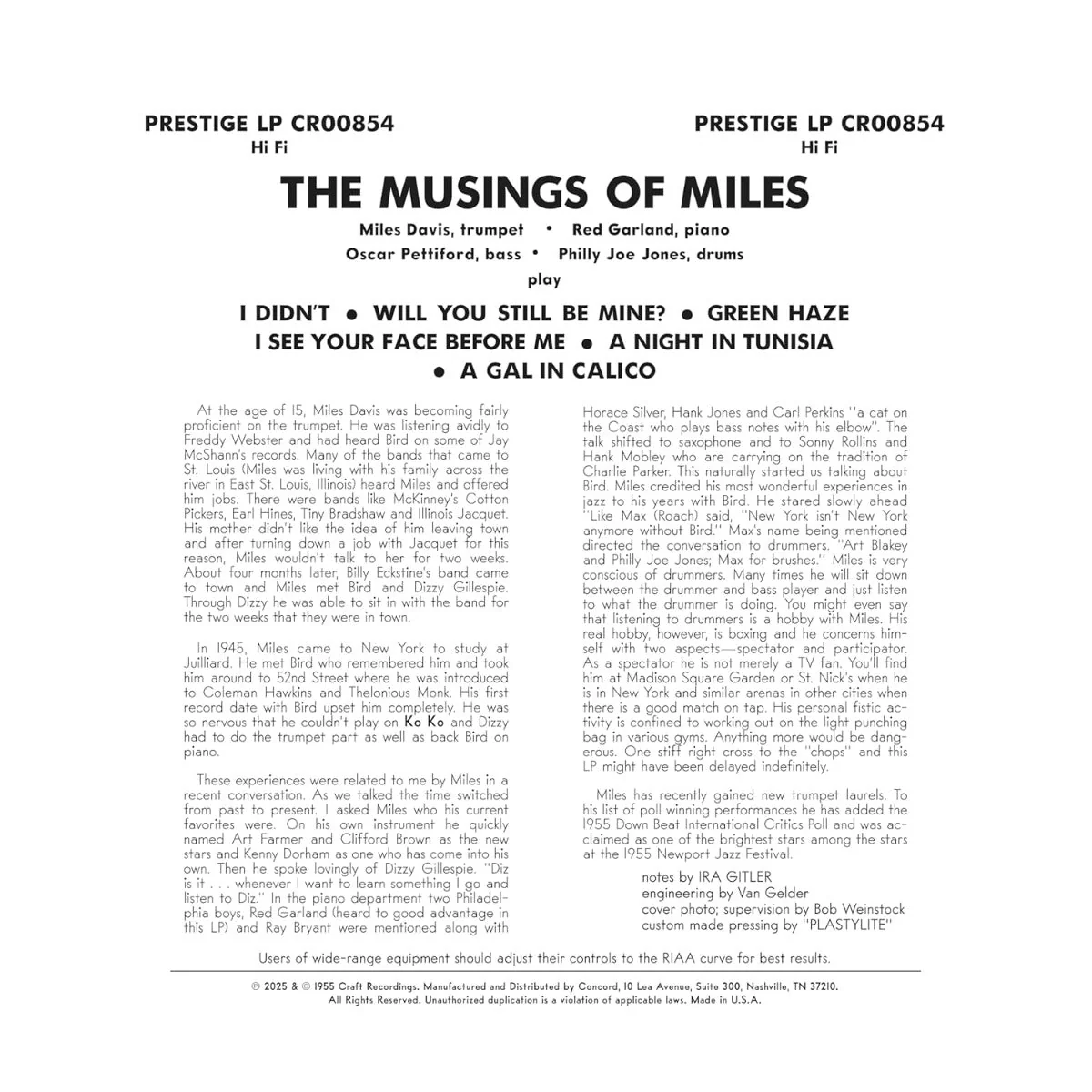The Musings Of Miles (Original Jazz Classics Series) (180g VINYL) Vinyl Record - Image 3